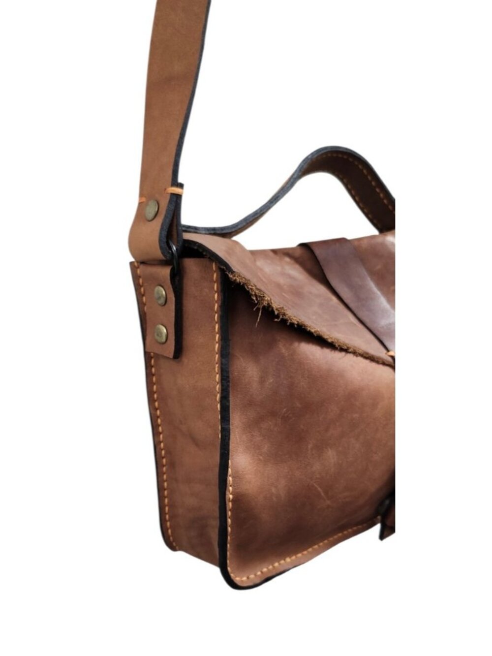 Handmade Genuine Leather Messenger Crossbody Bag Brown Rustic Satchel Unisex - Picture 8 of 16